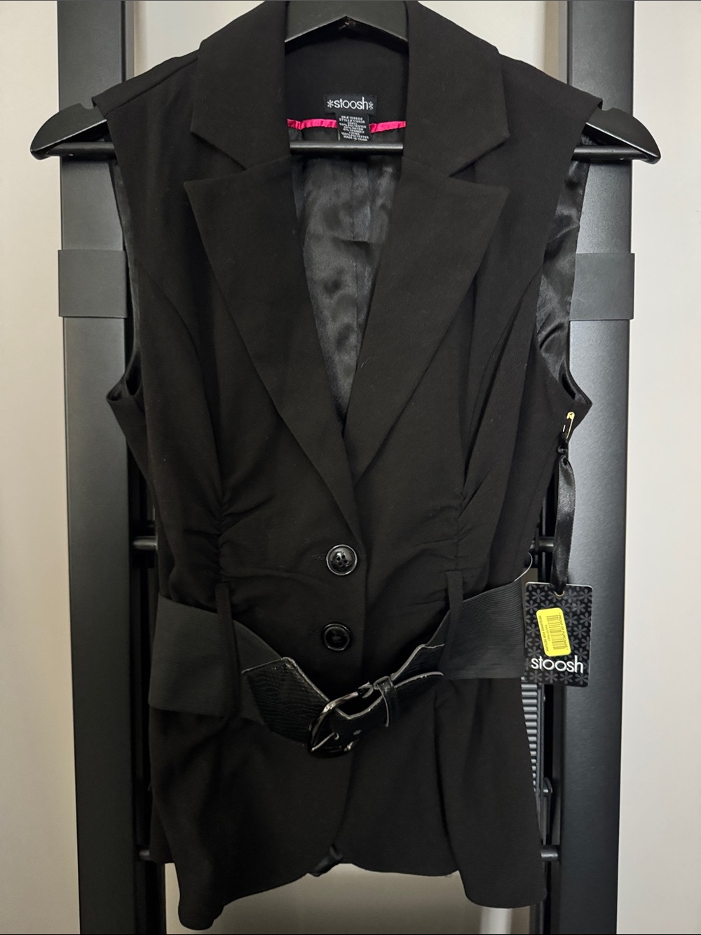 Stoosh Black Sleeveless Belted Blazer Vest with Buckle
